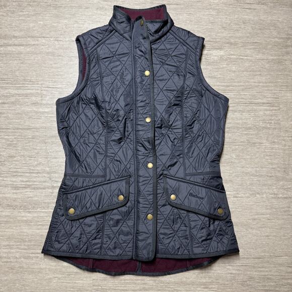 Barbour CAVALRY Quilted Gilet VEST NAVY EQUESTRIAN US Women's 8 Gray Zip Snap - Picture 1 of 7